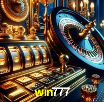 Escena dinámica inspirada en casino con iluminación win777, cartas, fichas e íconos de juegos digitales en un espacio moderno de juegos.