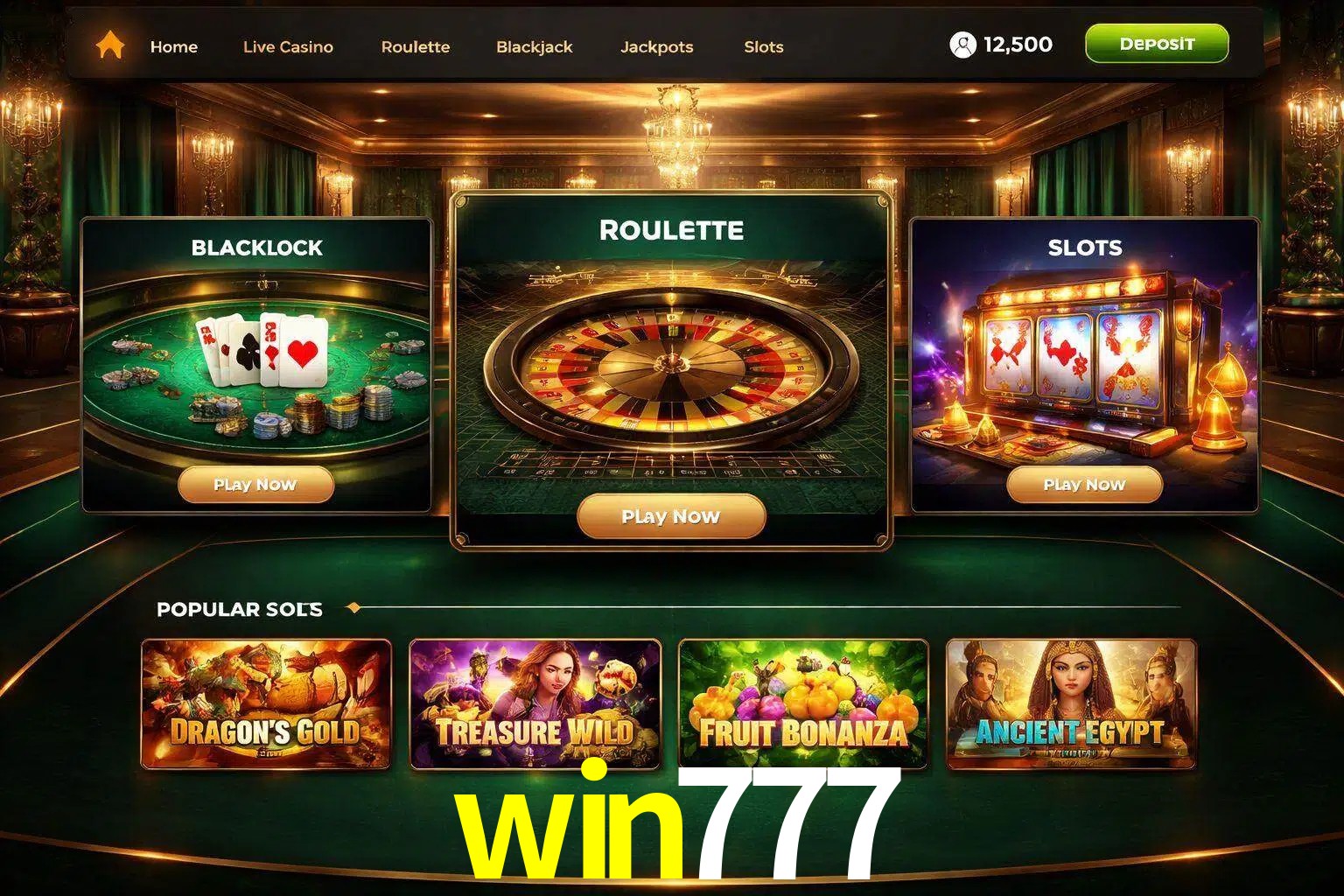 Vista de la plataforma win777 Casino mostrando categorías organizadas de juegos en línea